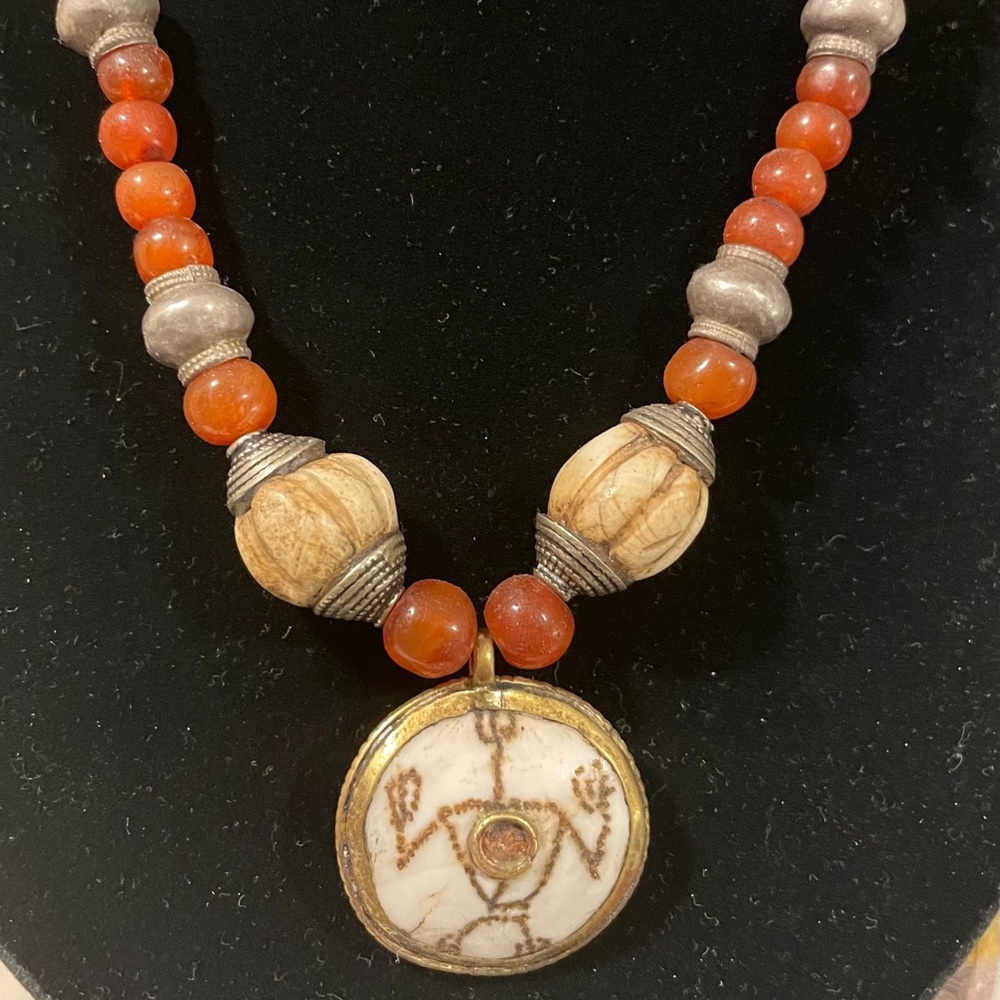 Antique Nagaland Shell Pendant and Tibetan Agate Necklace